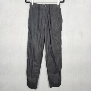 Uniqlo Pants Womens XS Black Linen Cotton Drawstring Easy Ankle Tapered